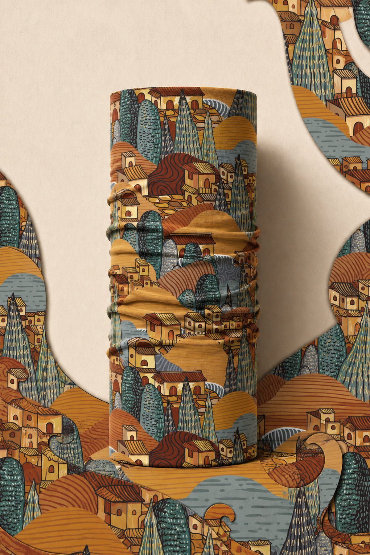 RUST MOSAIC PIRATE AND PARROT BANDANA