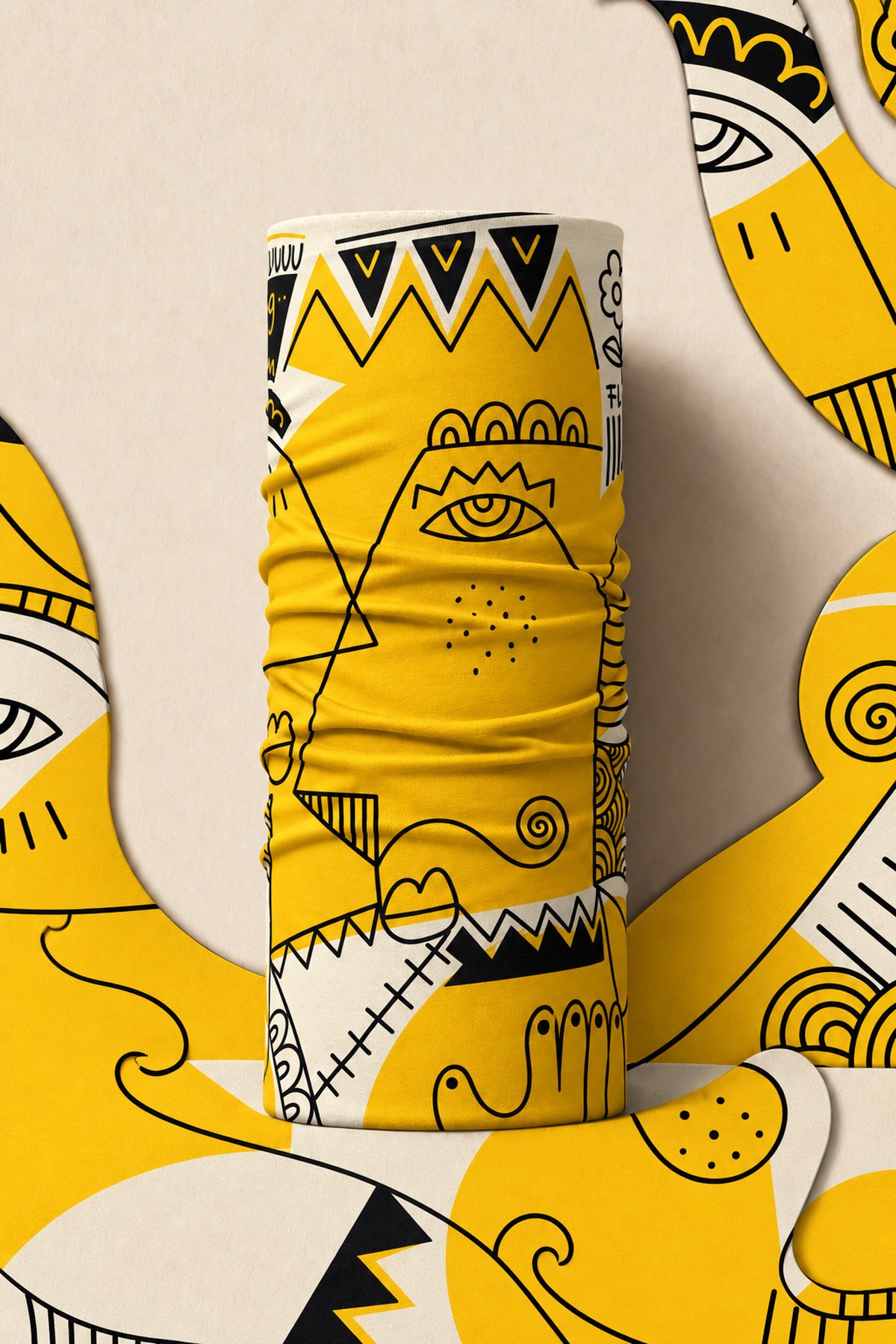 YELLOW MODERN PIRATE AND PARROT BANDANA