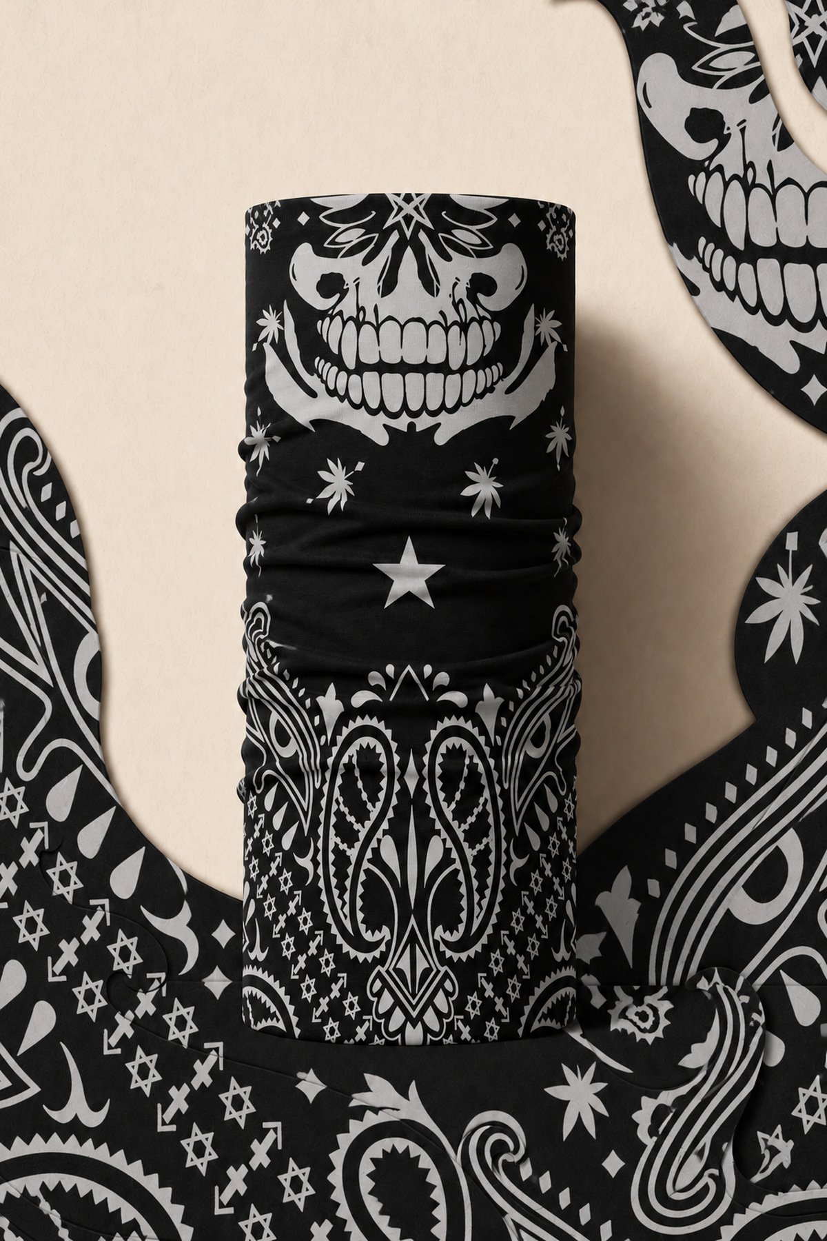 WHITE SKULL PIRATE AND PARROT BANDANA